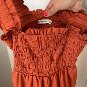 Abercrombie Smoked bodice easy mini dress in dark orange